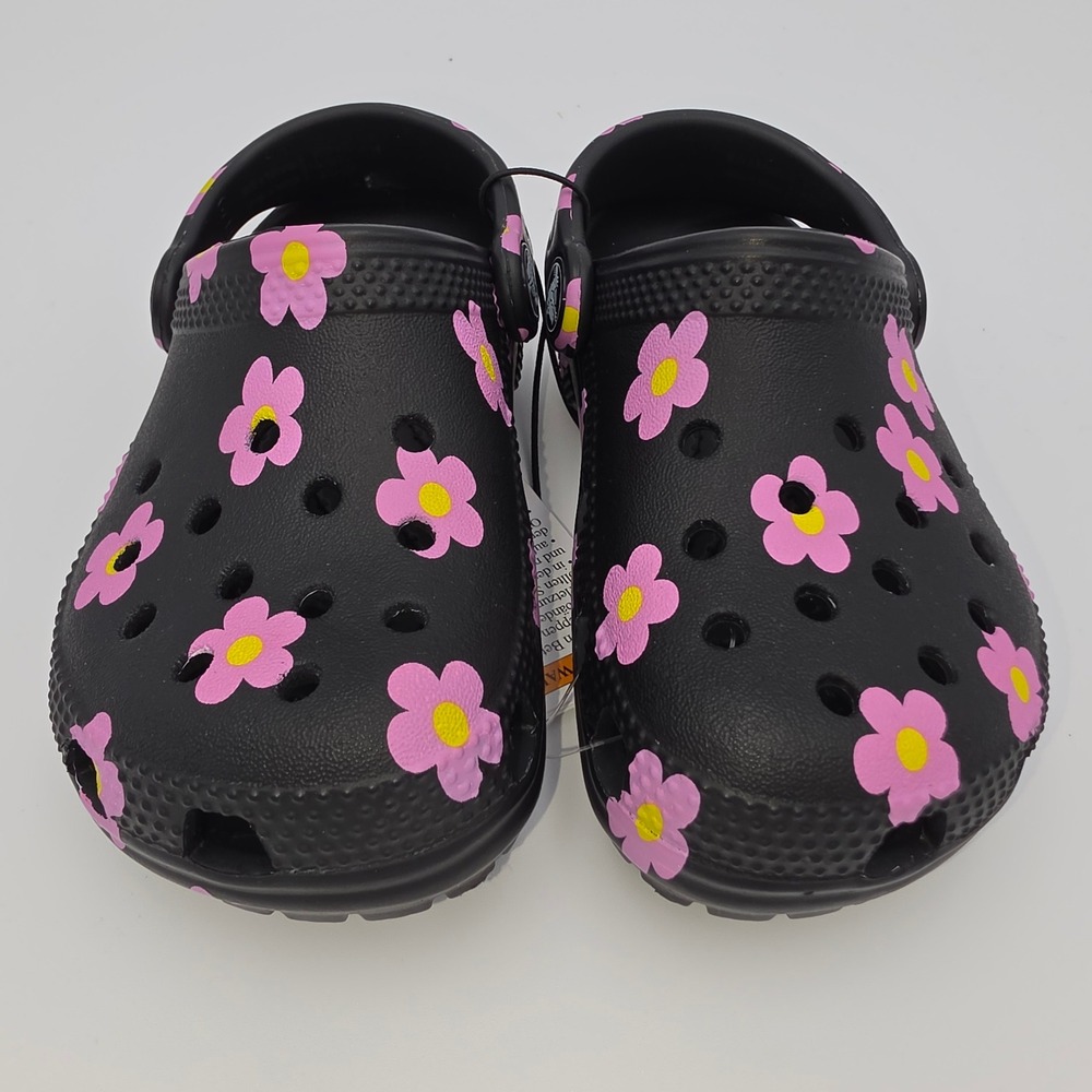 Crocs Classic Flower Clog T Black Pink Floral Kids Size C8 212671-001 NWT